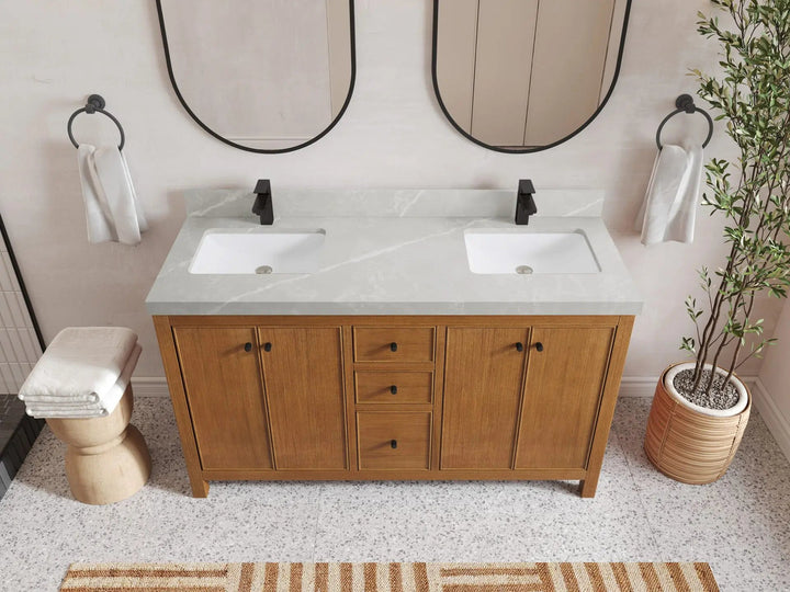 Chicago Veneer Teak 60 in. W x 22 in. D Double Sink Bathroom Vanity - photo 18