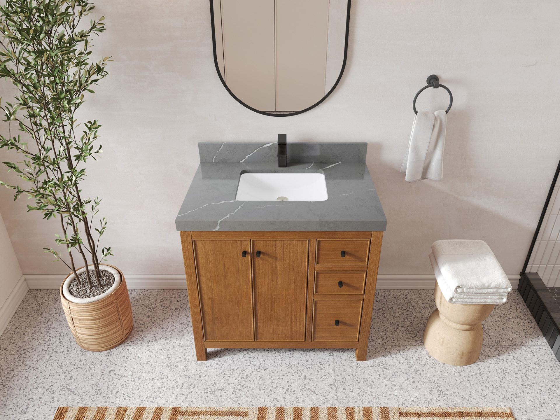 Chicago Teak Veneer 36 in. W x 22 in. D Center Sink Bathroom Vanity