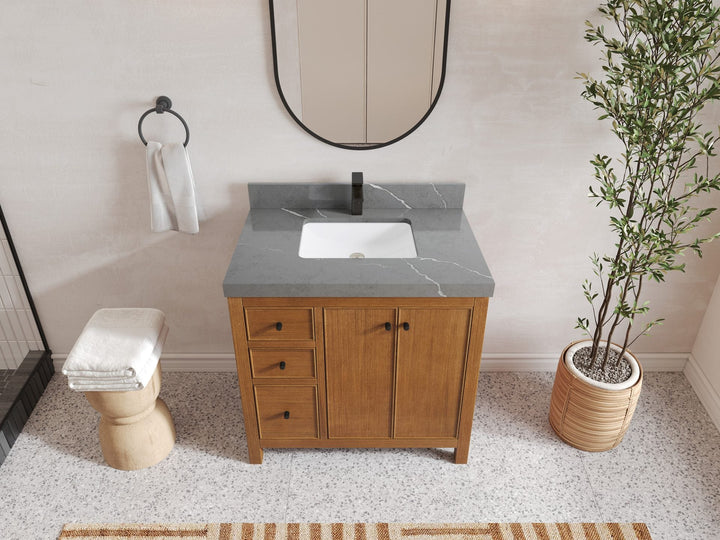 Chicago Veneer Teak 36 in. W x 22 in. D Center Sink Bathroom Vanity - photo 19