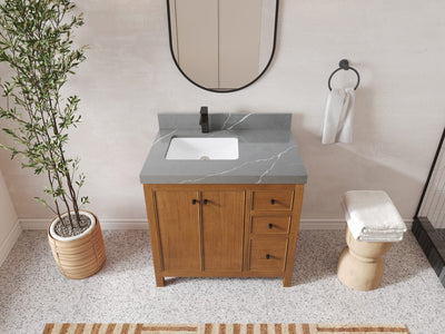 Chicago Teak Veneer 36 in. W x 22 in. D Left Offset Sink Bathroom Vanity