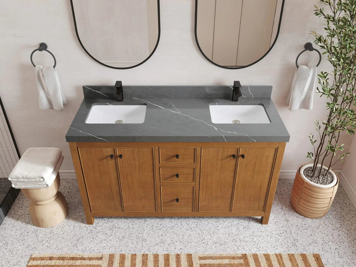 Chicago Veneer Teak 60 in. W x 22 in. D Double Sink Bathroom Vanity - photo 19
