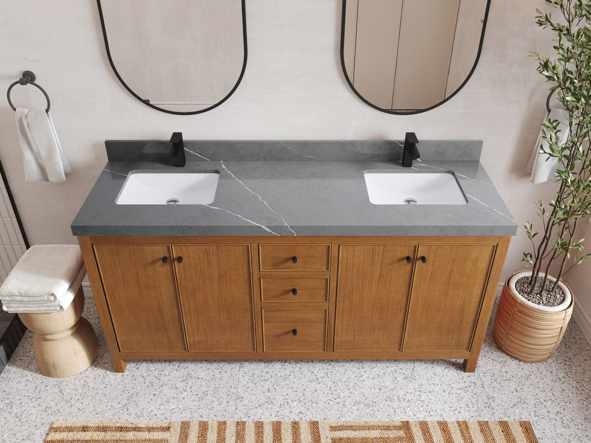 Chicago Teak Veneer 72 in. W x 22 in. D Double Sink Bathroom Vanity