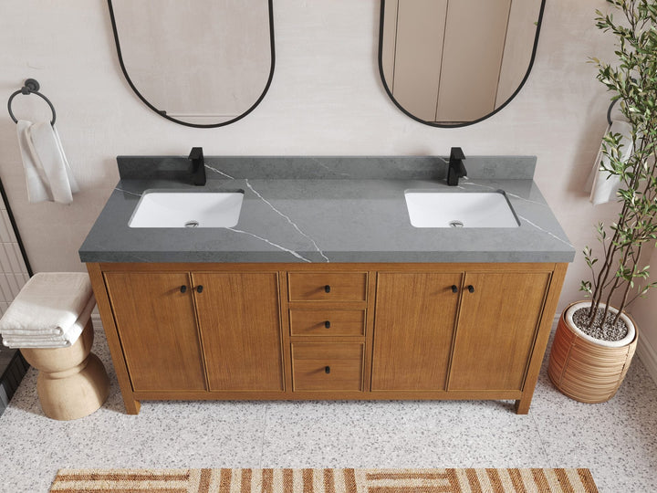 Chicago Veneer Teak 72 in. W x 22 in. D Double Sink Bathroom Vanity - photo 32