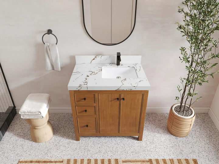 Chicago Veneer Teak 36 in. W x 22 in. D Right Offset Sink Bathroom Vanity - photo 19