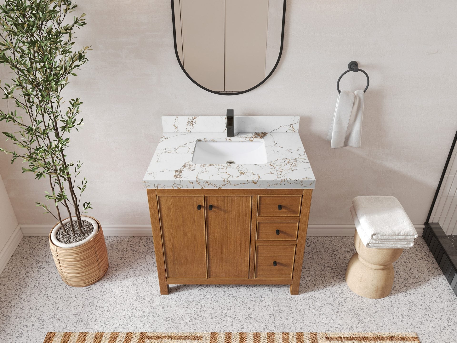 Chicago Teak Veneer 36 in. W x 22 in. D Center Sink Bathroom Vanity