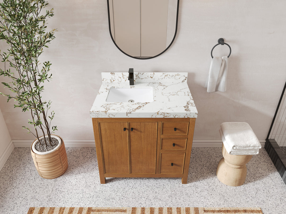 Chicago Veneer Teak 36 in. W x 22 in. D Left Offset Sink Bathroom Vanity