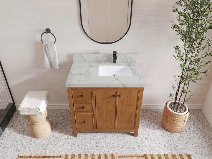 Chicago Veneer Teak 36 in. W x 22 in. D Right Offset Sink Bathroom Vanity - photo 22