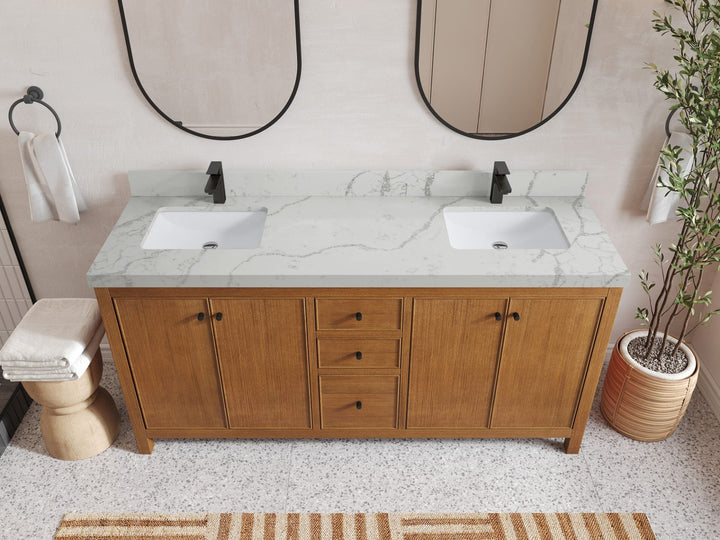 Chicago Veneer Teak 72 in. W x 22 in. D Double Sink Bathroom Vanity - photo 40