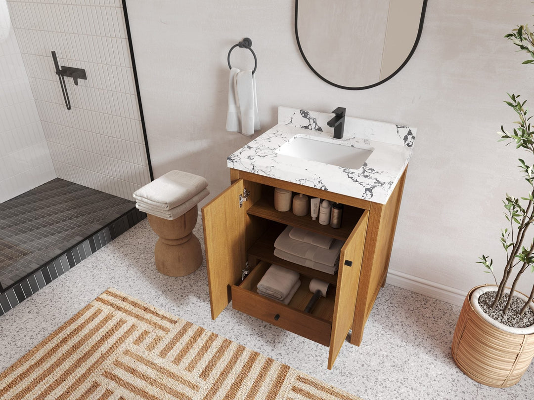 Chicago Veneer Teak 30 in. W x 22 in. D Single Sink Bathroom Vanity