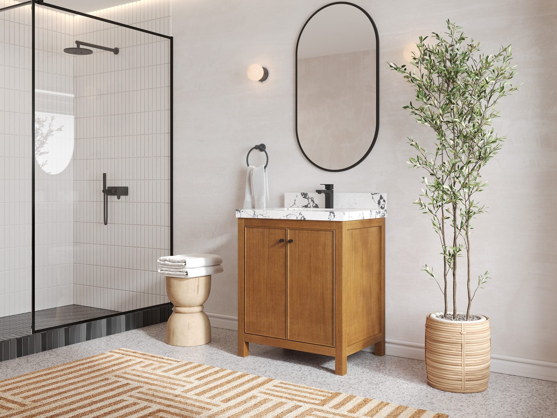 Chicago Teak Veneer 30 in. W x 22 in. D Single Sink Bathroom Vanity