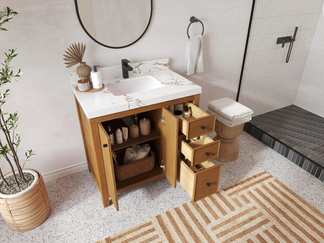 Chicago Veneer Teak 36 in. W x 22 in. D Center Sink Bathroom Vanity
