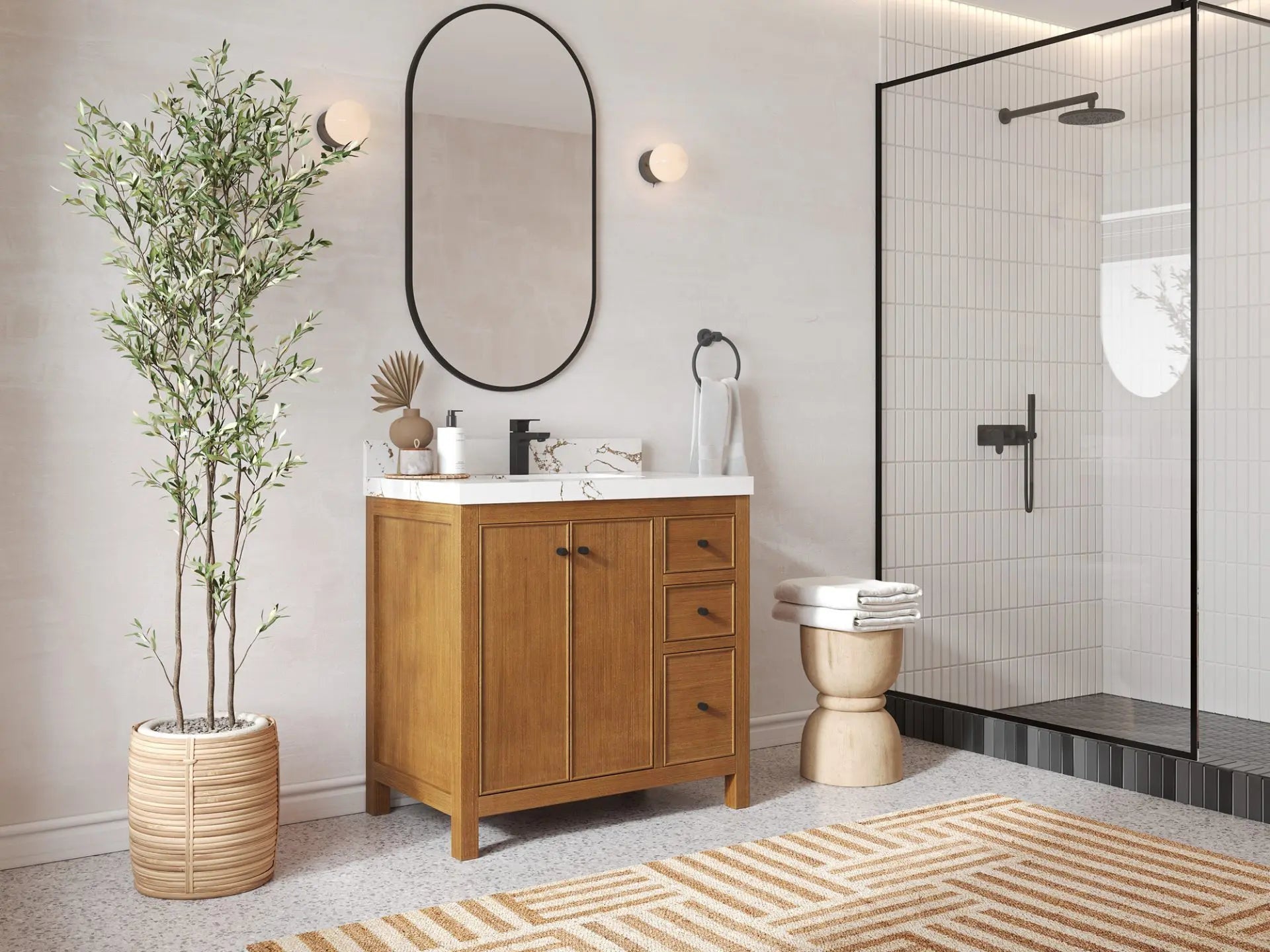 Chicago Teak Veneer 36 in. W x 22 in. D Center Sink Bathroom Vanity
