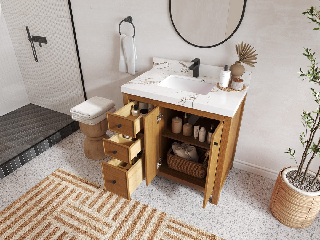 Chicago Veneer Teak 36 in. W x 22 in. D Center Sink Bathroom Vanity