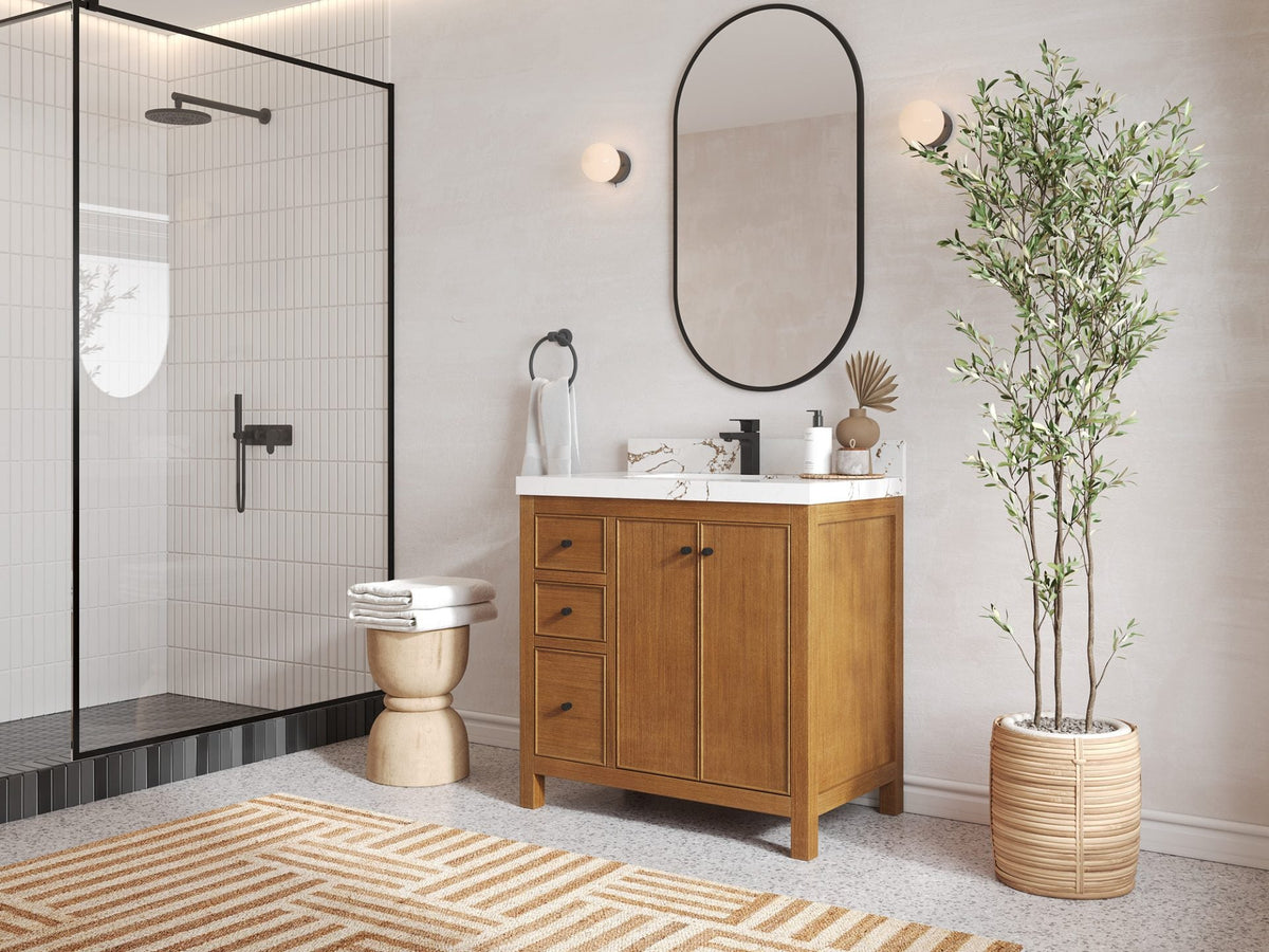 Chicago Teak Veneer 36 in. W x 22 in. D Center Sink Bathroom Vanity