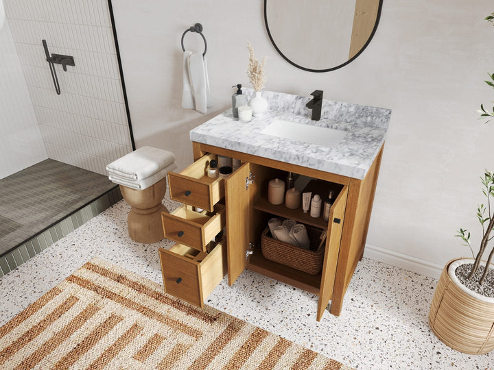 Chicago Veneer Teak 36 in. W x 22 in. D Right Offset Sink Bathroom Vanity - photo 3