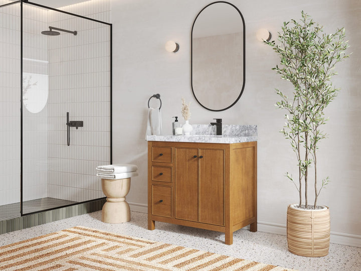 Chicago Veneer Teak 36 in. W x 22 in. D Right Offset Sink Bathroom Vanity - photo 2