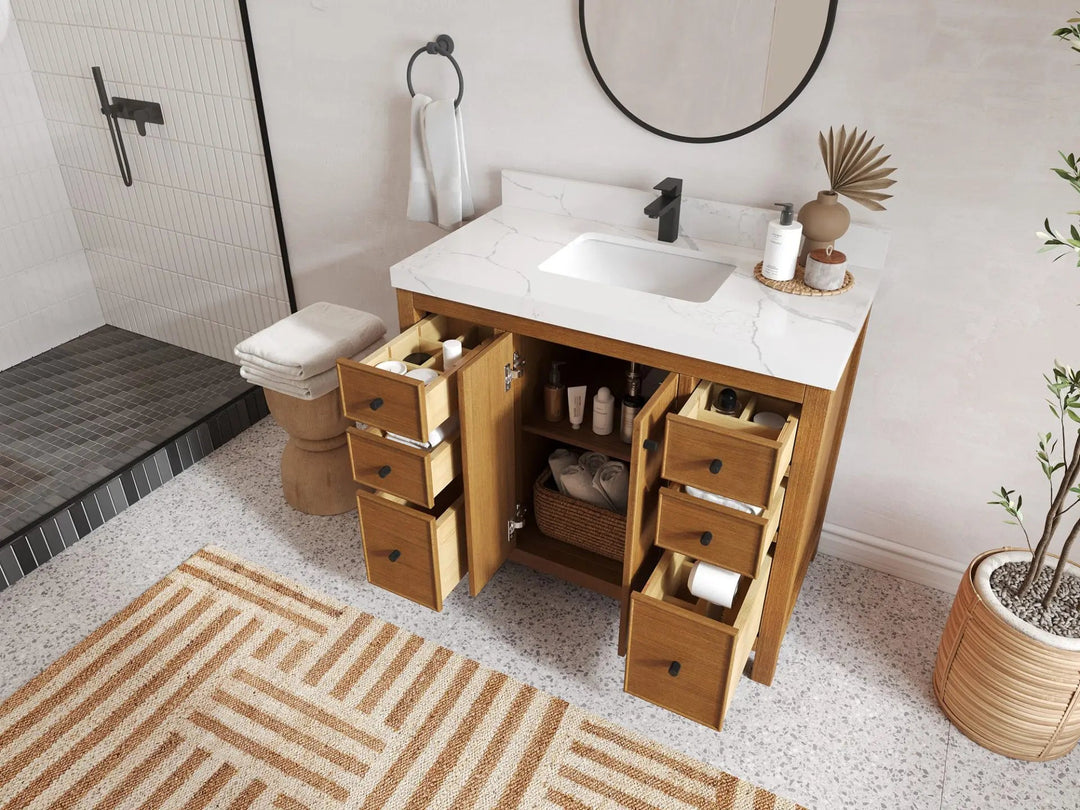 Chicago Veneer Teak 42 in. W x 22 in. D Single Sink Bathroom Vanity