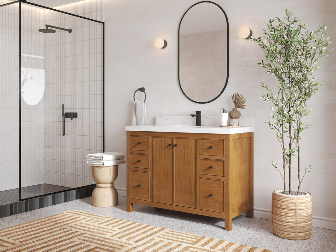 Chicago Veneer Teak 48 in. W x 22 in. D Single Sink Bathroom Vanity