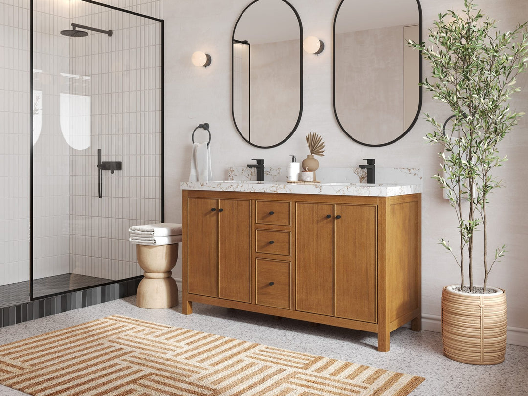 Chicago Veneer Teak 60 in. W x 22 in. D Double Sink Bathroom Vanity