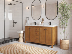Chicago Veneer Teak 60 in. W x 22 in. D Double Sink Bathroom Vanity - photo 2