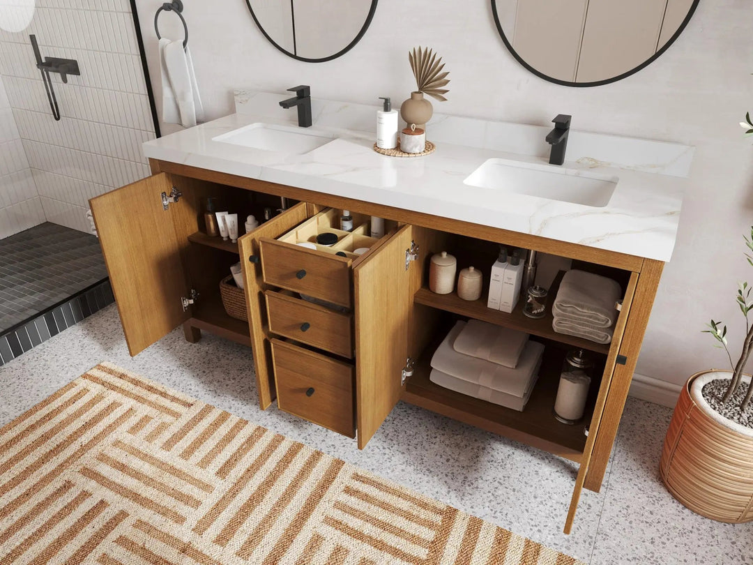 Chicago Veneer Teak 72 in. W x 22 in. D Double Sink Bathroom Vanity
