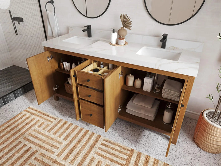 Chicago Veneer Teak 72 in. W x 22 in. D Double Sink Bathroom Vanity - photo 3