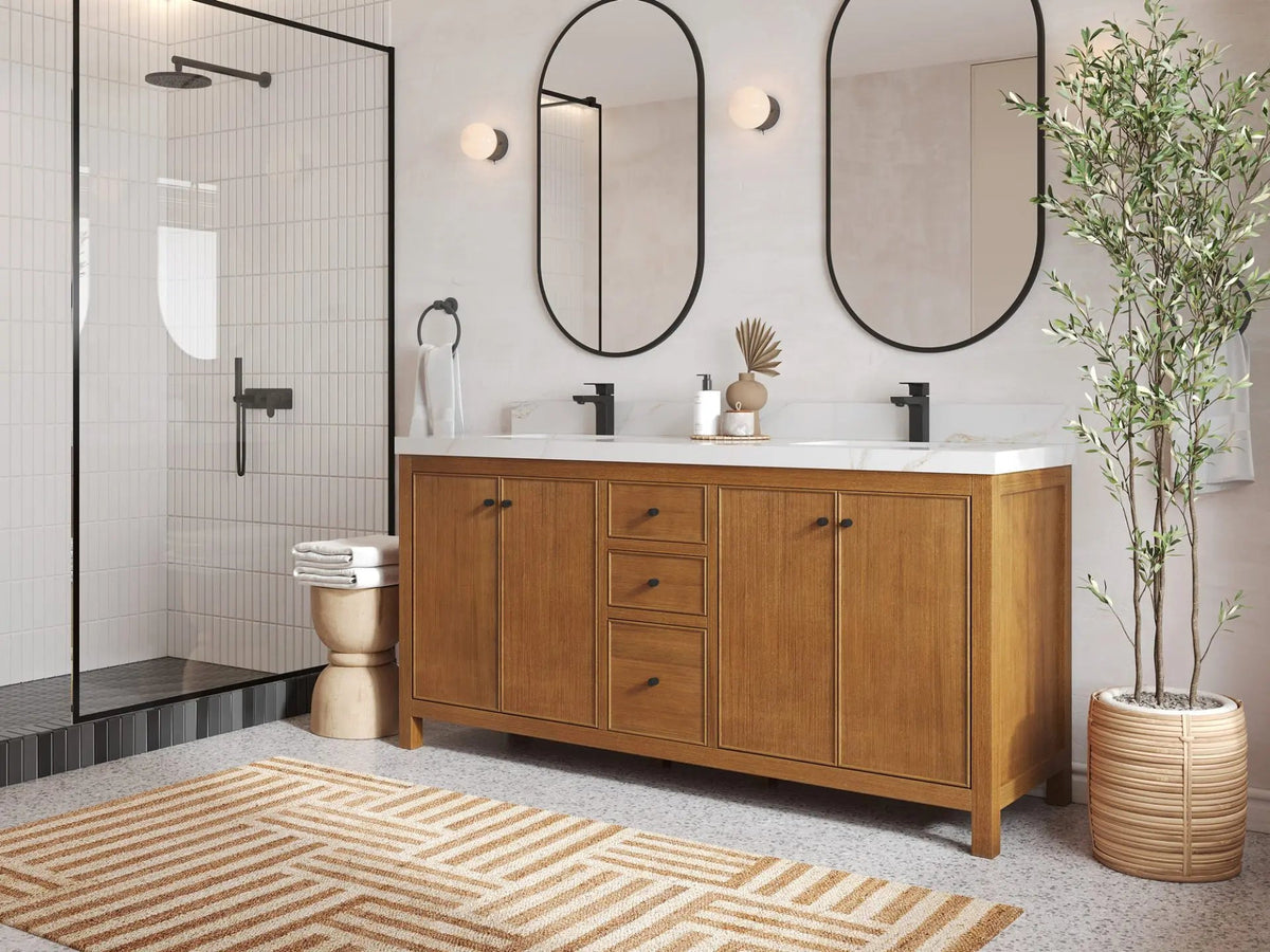 Chicago Teak Veneer 72 in. W x 22 in. D Double Sink Bathroom Vanity