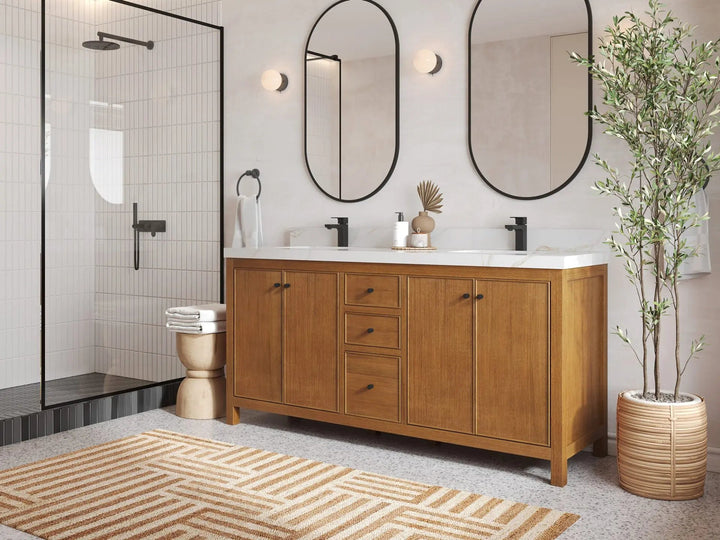 Chicago Veneer Teak 72 in. W x 22 in. D Double Sink Bathroom Vanity - photo 2