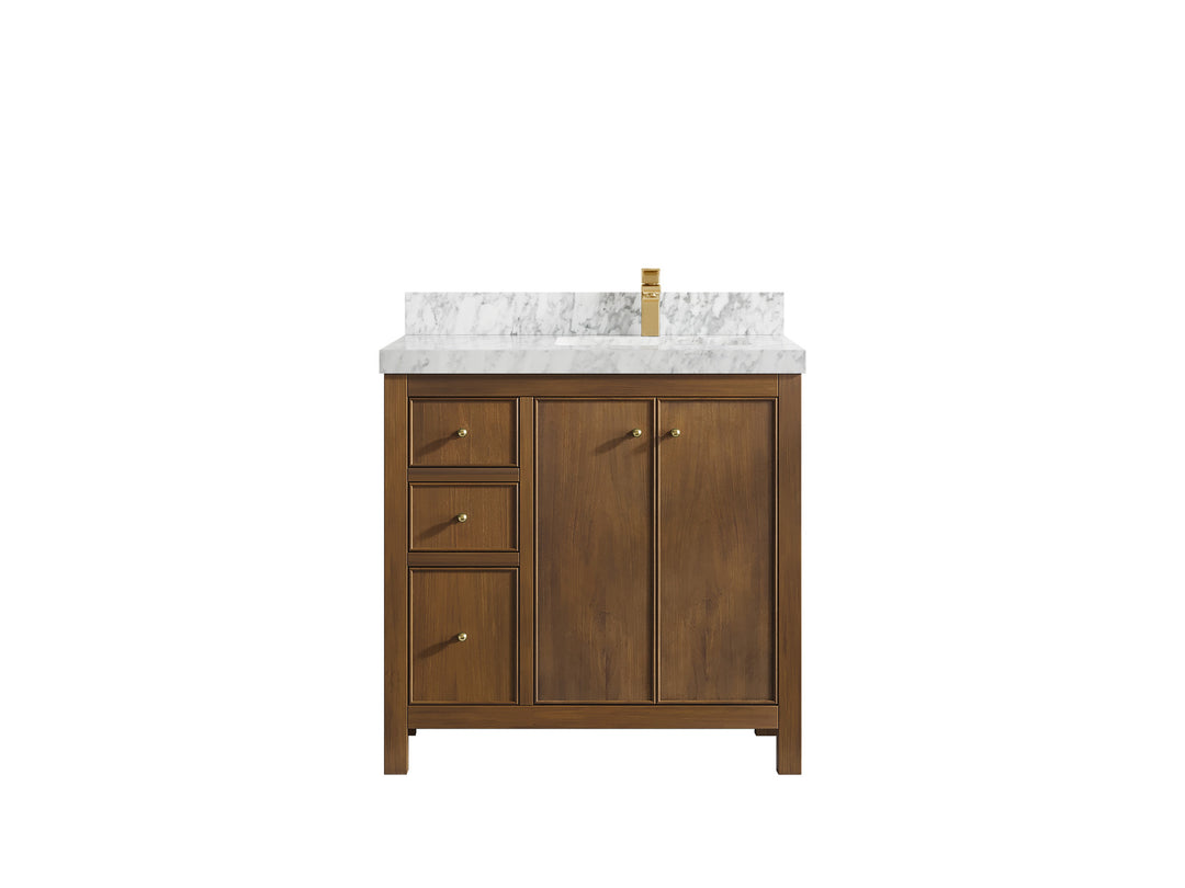 Chicago Teak 36 in. W x 22 in. D Right Offset Sink Bathroom Vanity