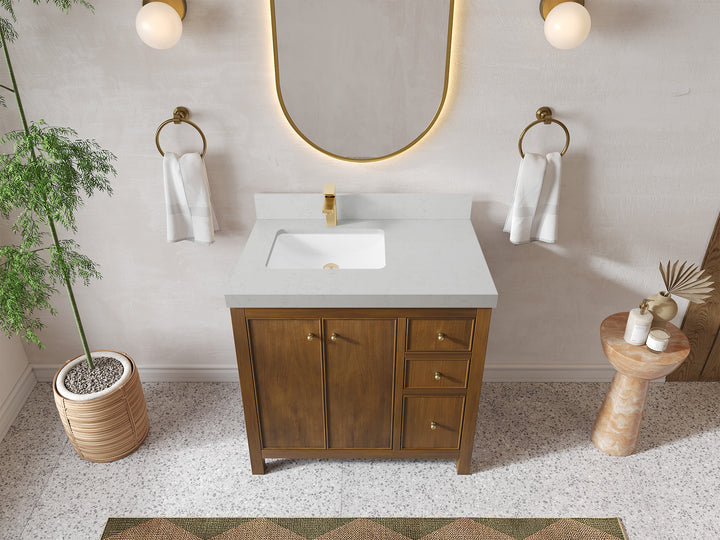 Chicago Teak 36 in. W x 22 in. D Left Offset Sink Bathroom Vanity - photo 12