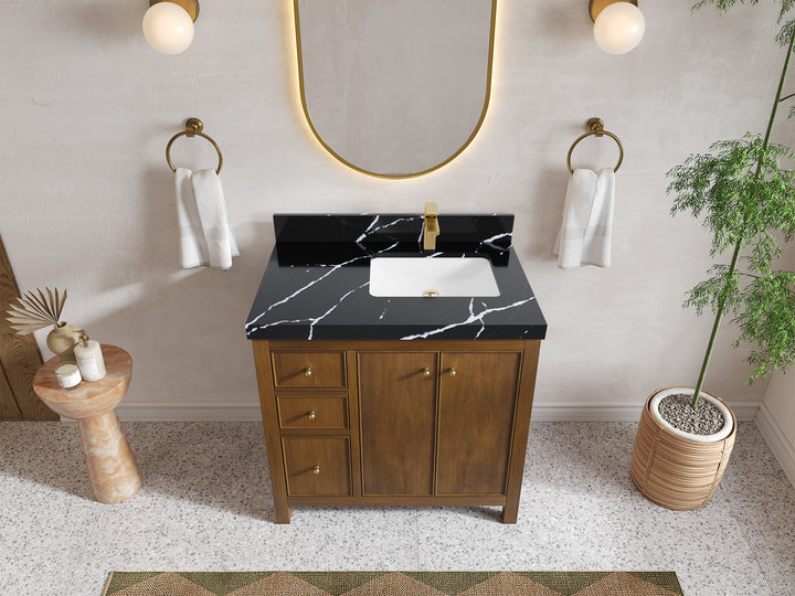 Chicago Teak 36 in. W x 22 in. D Right Offset Sink Bathroom Vanity - photo 8
