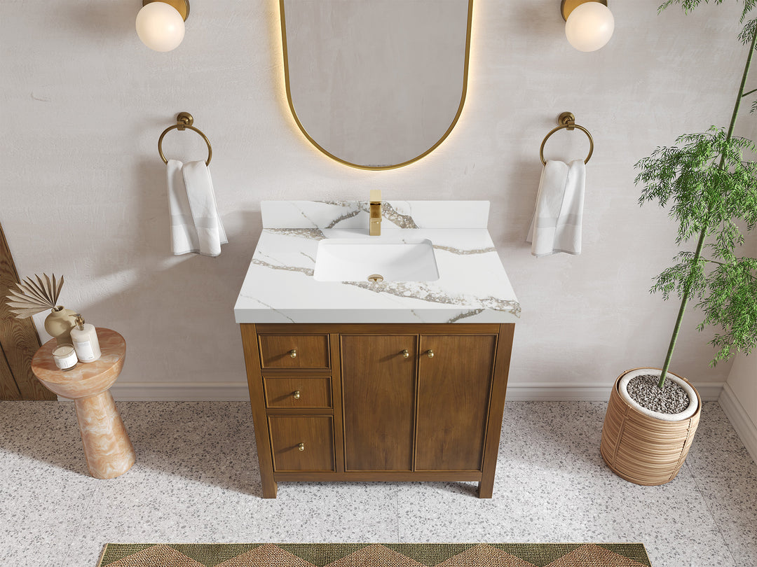 Chicago Teak 36 in. W x 22 in. D Center Sink Bathroom Vanity