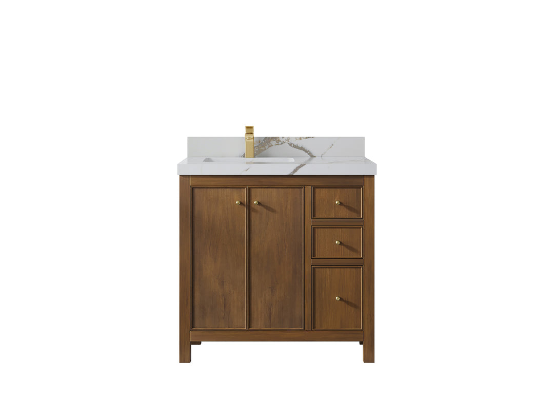Chicago Teak 36 in. W x 22 in. D Left Offset Sink Bathroom Vanity