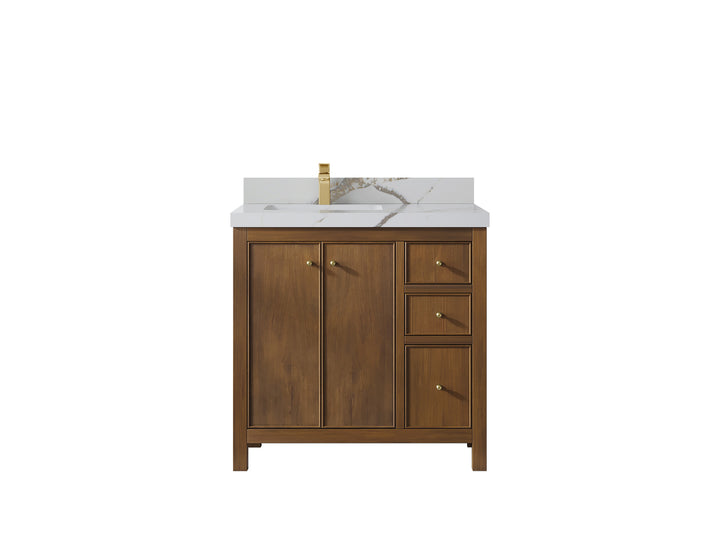 Chicago Teak 36 in. W x 22 in. D Left Offset Sink Bathroom Vanity - photo 15