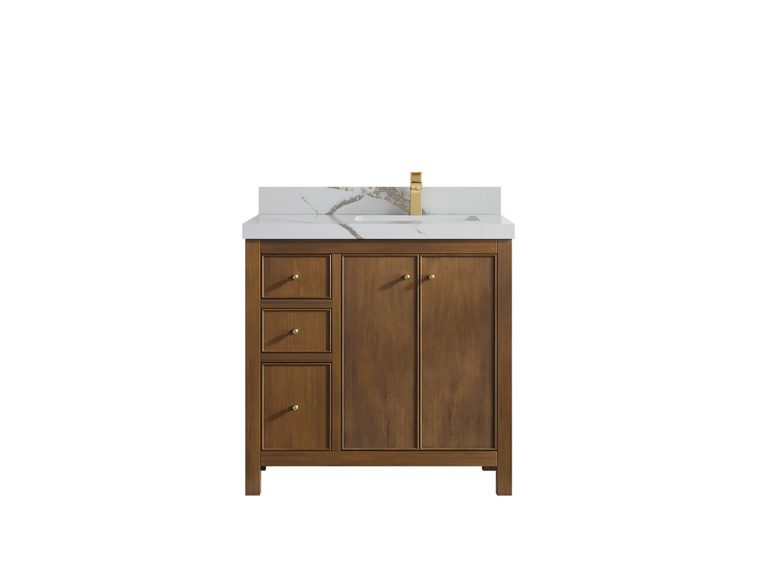 Chicago Teak 36 in. W x 22 in. D Right Offset Sink Bathroom Vanity