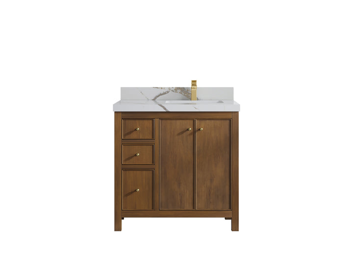 Chicago Teak 36 in. W x 22 in. D Right Offset Sink Bathroom Vanity - photo 15
