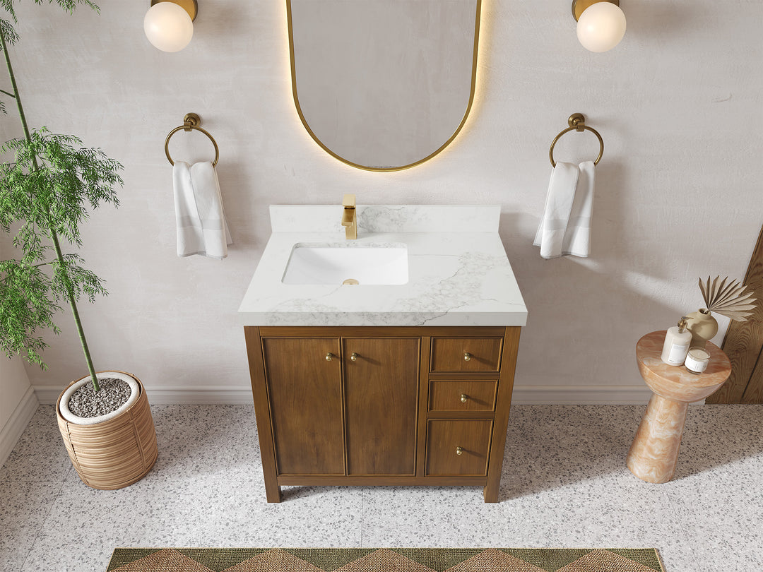 Chicago Teak 36 in. W x 22 in. D Left Offset Sink Bathroom Vanity
