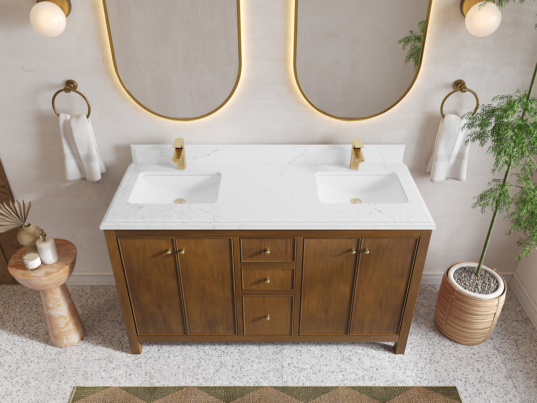 Chicago Teak 60 in. W x 22 in. D Double Sink Bathroom Vanity