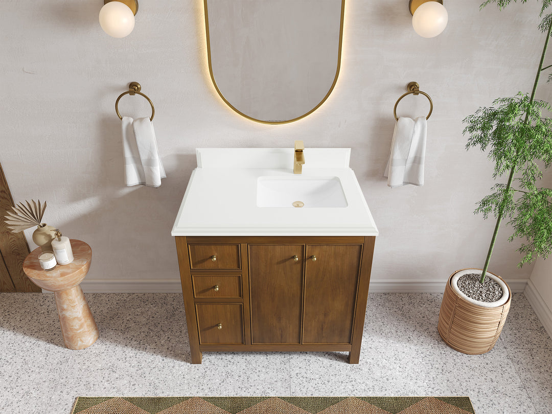 Chicago Teak 36 in. W x 22 in. D Right Offset Sink Bathroom Vanity