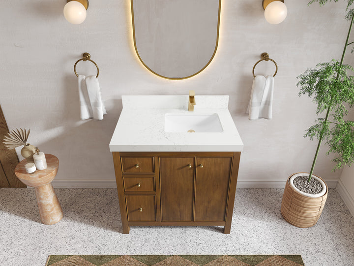 Chicago Teak 36 in. W x 22 in. D Right Offset Sink Bathroom Vanity - photo 28