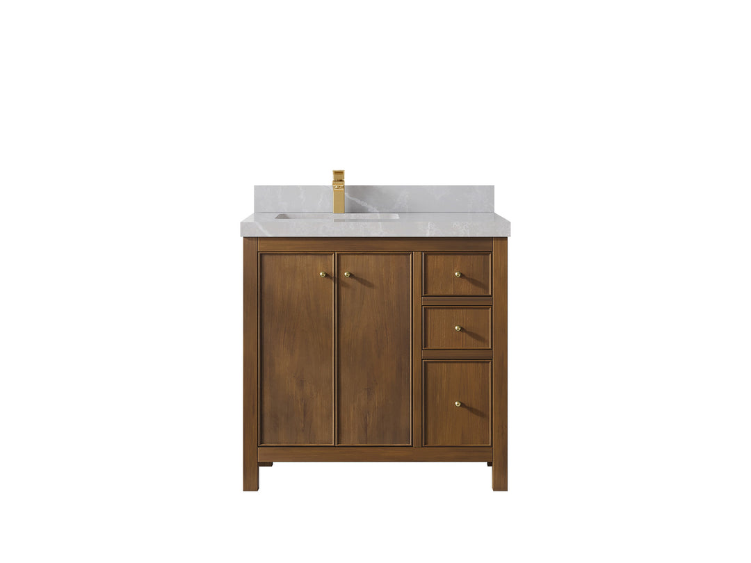 Chicago Teak 36 in. W x 22 in. D Left Offset Sink Bathroom Vanity