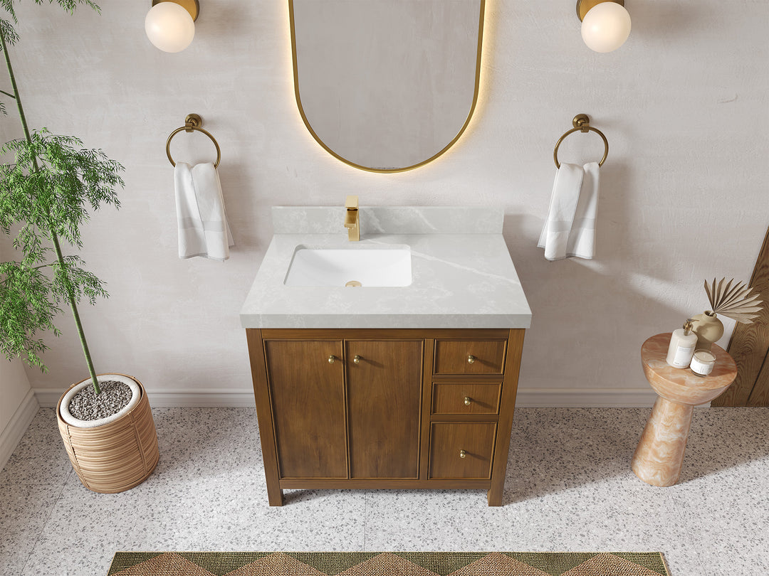 Chicago Teak 36 in. W x 22 in. D Left Offset Sink Bathroom Vanity
