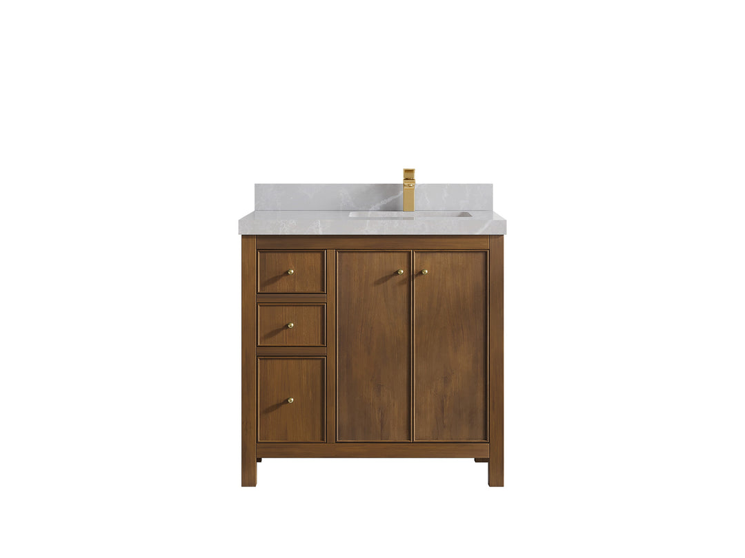 Chicago Teak 36 in. W x 22 in. D Right Offset Sink Bathroom Vanity