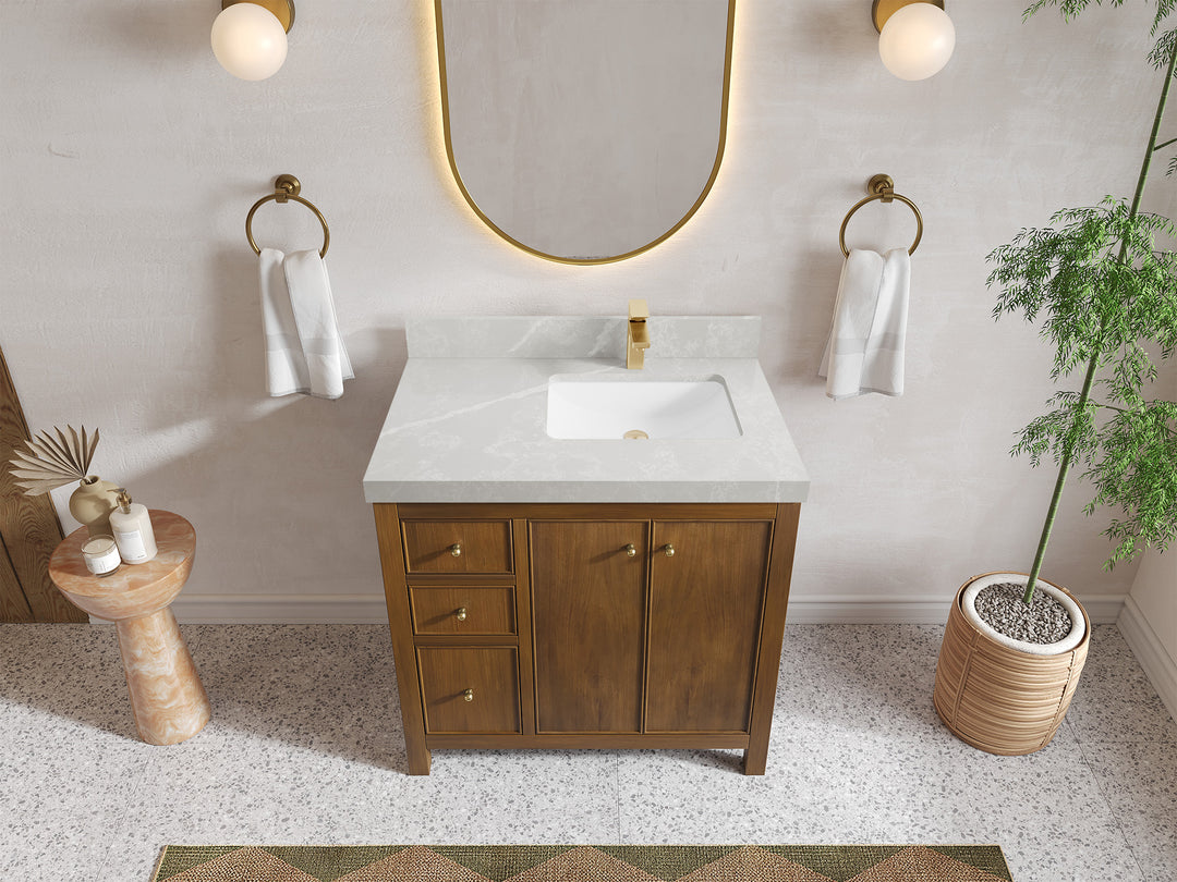 Chicago Teak 36 in. W x 22 in. D Right Offset Sink Bathroom Vanity