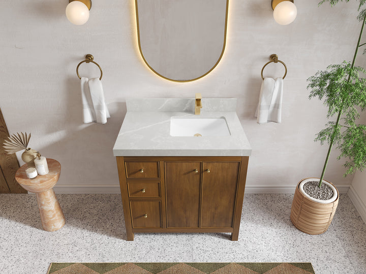 Chicago Teak 36 in. W x 22 in. D Right Offset Sink Bathroom Vanity - photo 30