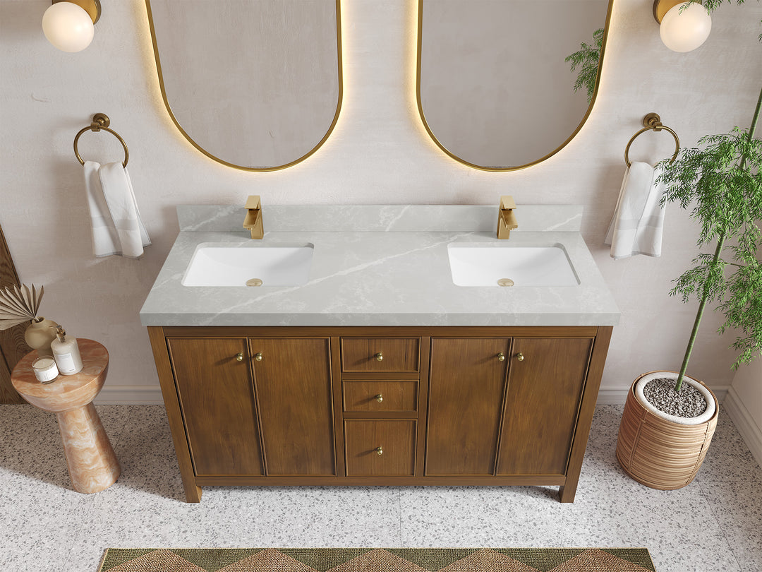 Chicago Teak 60 in. W x 22 in. D Double Sink Bathroom Vanity