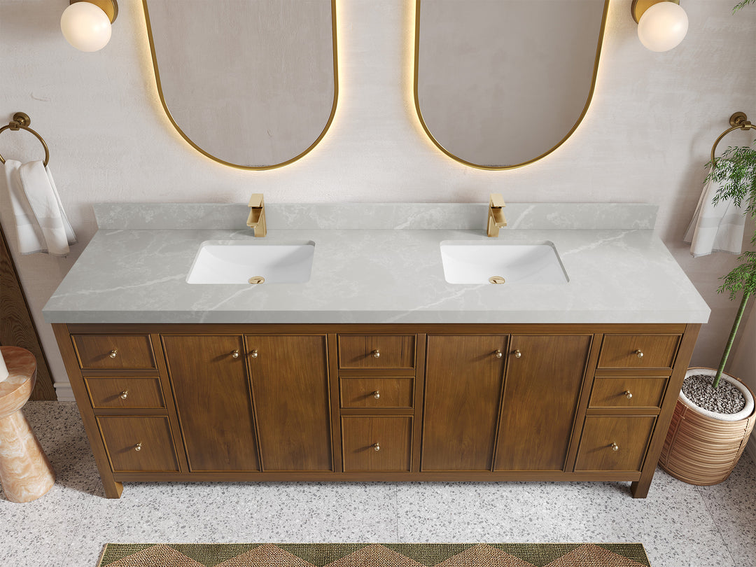 Chicago Teak 84 in. W x 22 in. D Double Sink Bathroom Vanity