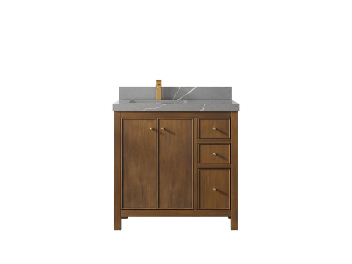 Chicago Teak 36 in. W x 22 in. D Left Offset Sink Bathroom Vanity - photo 33