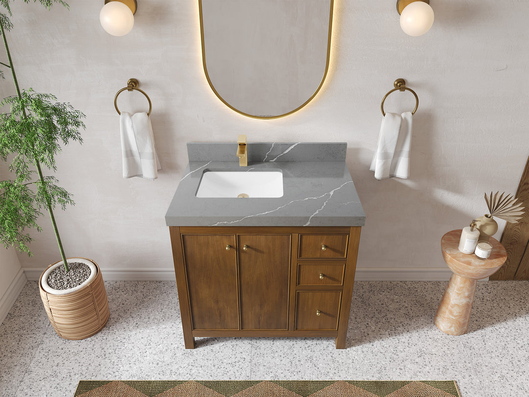 Chicago Teak 36 in. W x 22 in. D Left Offset Sink Bathroom Vanity