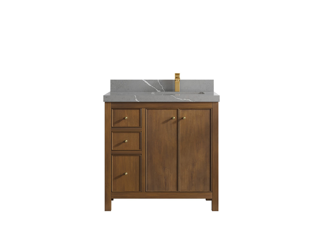 Chicago Teak 36 in. W x 22 in. D Right Offset Sink Bathroom Vanity